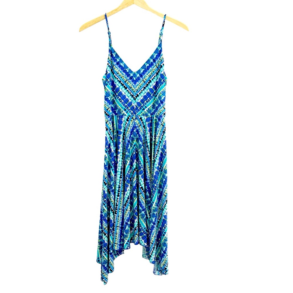 Cato Multicolor Abstract Striped Shark bite Hem Adjustable Strap Dress, Size S